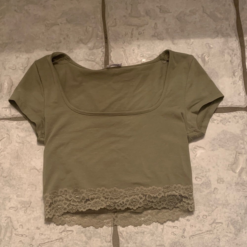 Cotton On Olive Green Lace Trim Crop Top